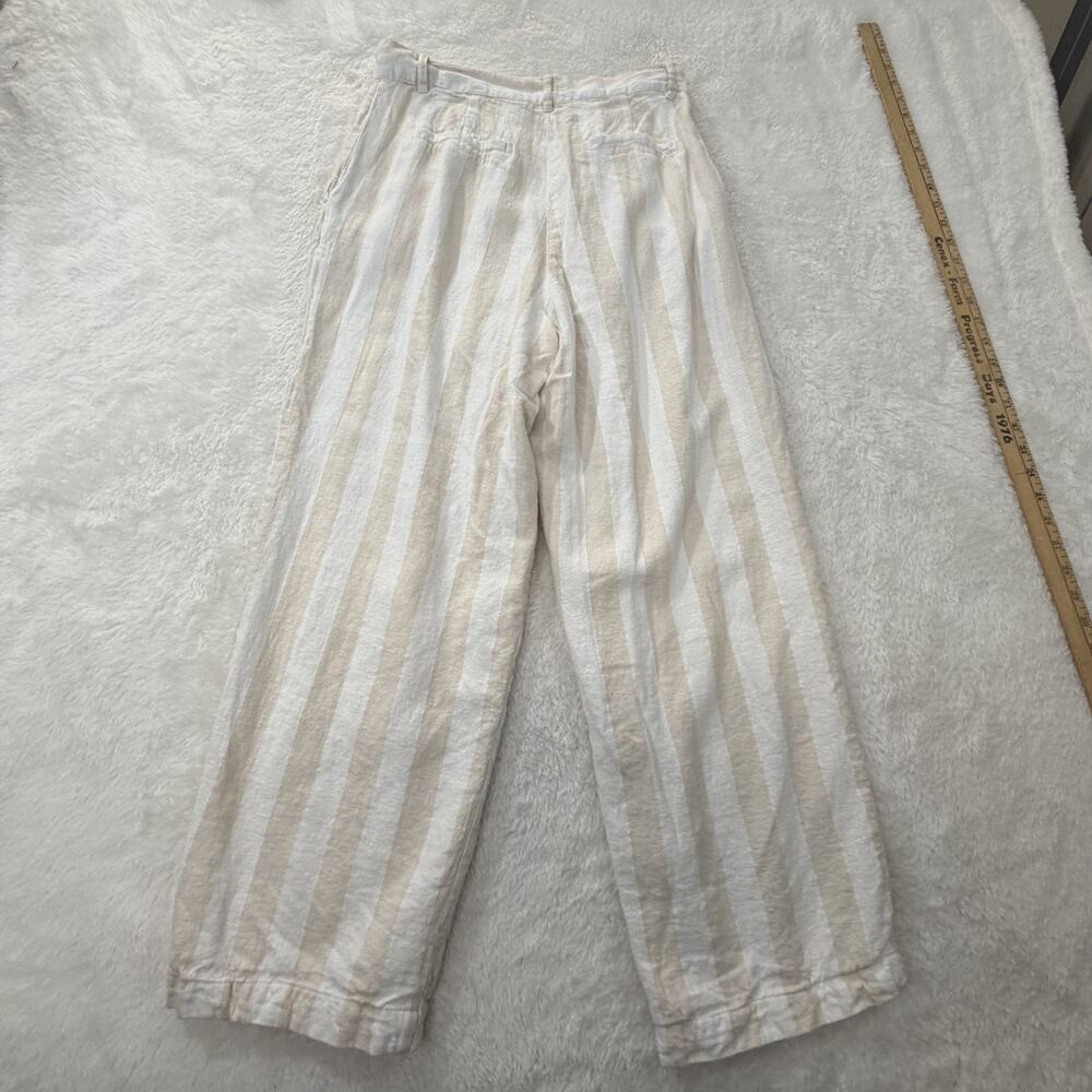 Oliver Logan Wide Leg Pants Women 28 White Beige Striped Linen Blend Pleated - Picture 13 of 14